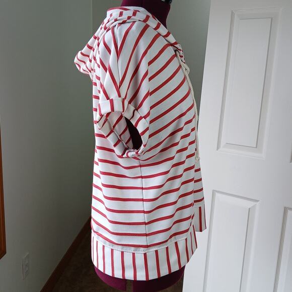 Jane + Delancey French Terry Hooded Top XL lace-up V-neck red striped unisex - Picture 3 of 15